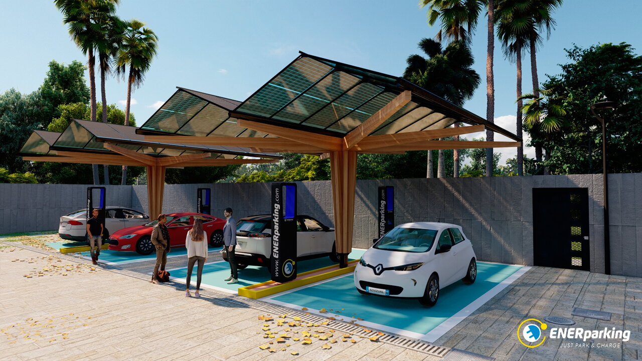 ENERparking: elektrische auto's opladen onder een carport met zonnepanelen