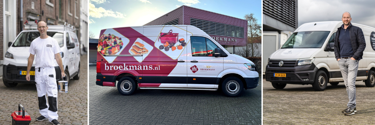 Drie elektrische bestelwagens'2 daarvan met hun eigenaar
