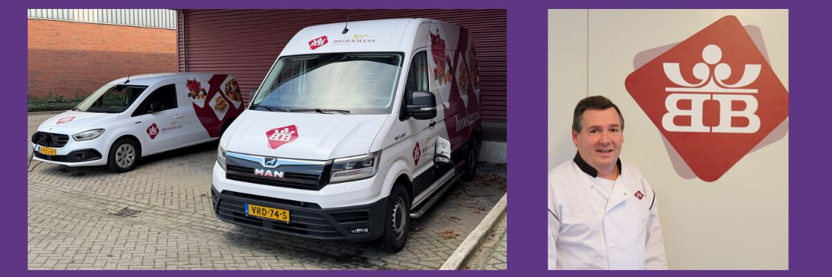 Twee elektrische bestelwagens Patisserie Broekmans en eigenaar Geert Broekmans