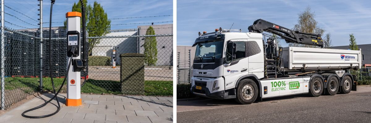 Laadpaal bij Van Melik en elektrische truck van Beaujean