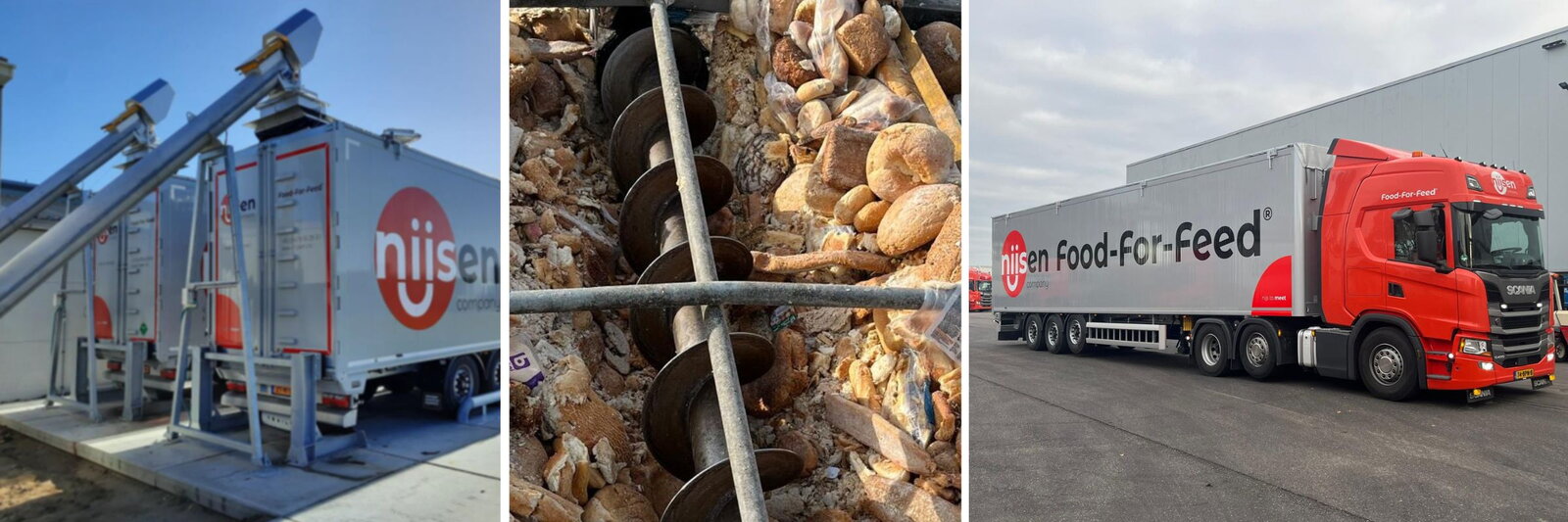 Header met 3 foto's van Nijsen company: van trailer, vulschroef en truck