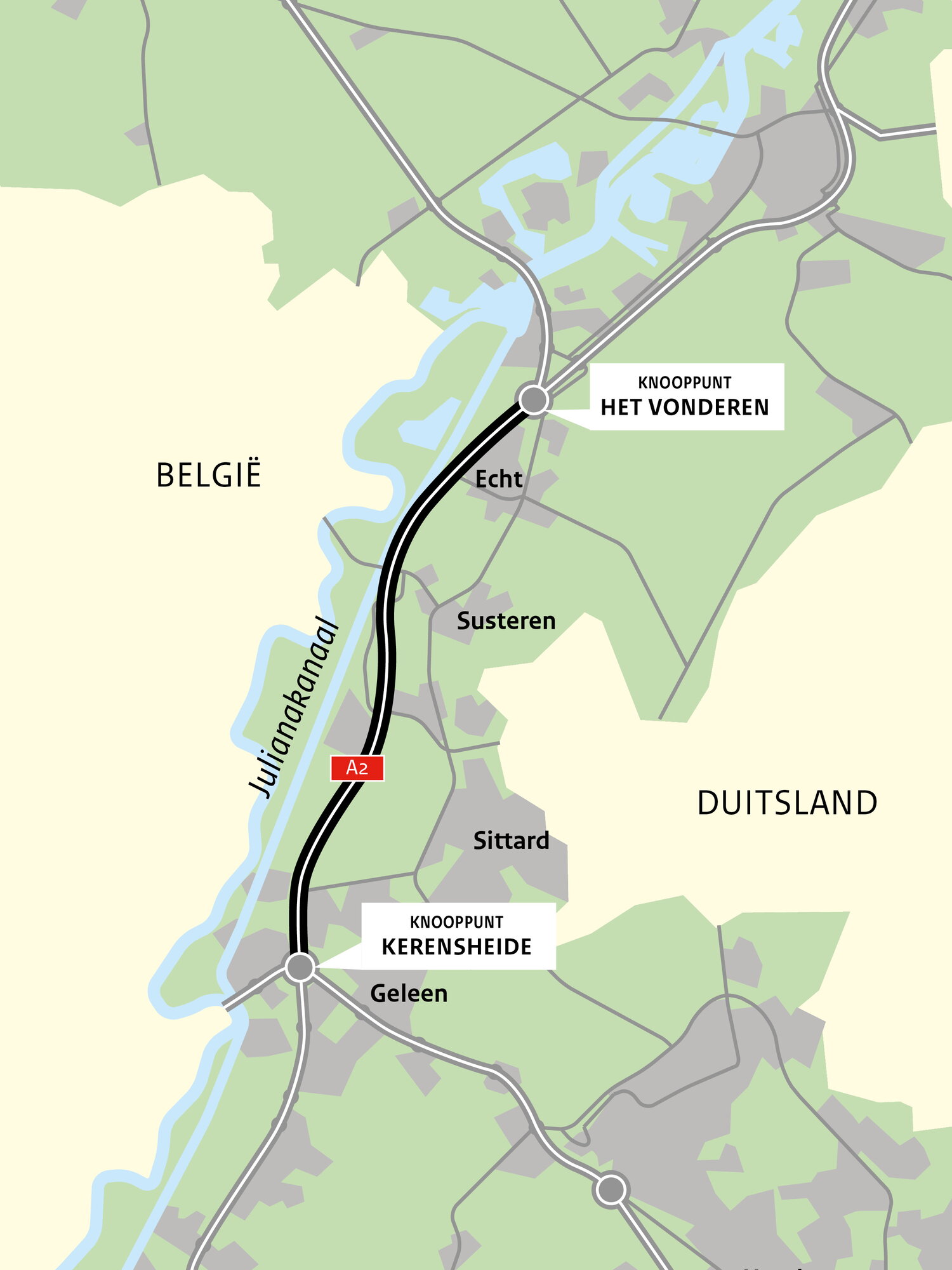 Plattegrond werkgebied A2 verbreding tussen Het Vonderen en Kerensheide