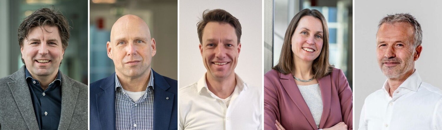 Onze 5 logistiek makelaars: Mark Luikens, Michel Oldenburg, Pleun van der Kooij, Miranda Volker en Freek Boele