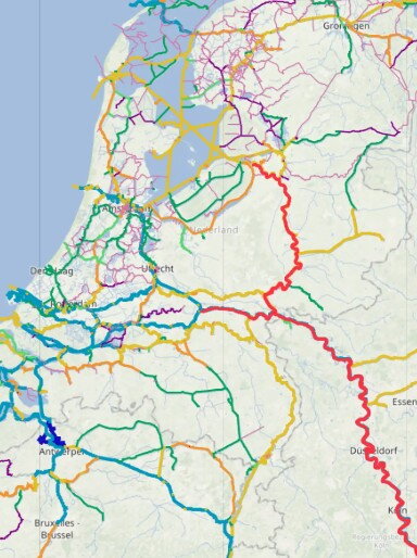 Kaart van Nederland met daarop de vaarwegen aangegeven