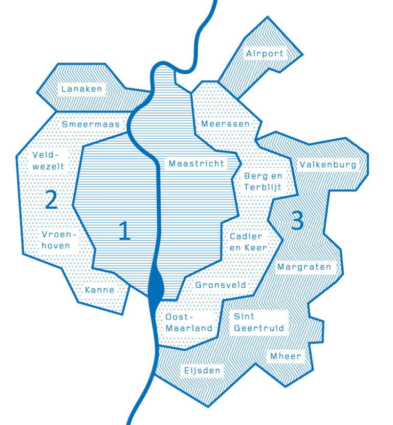 Tarievenkaart Vleugels fietskoeriers zone 1 Maastricht zone 2 Veldwezelt, Smeermaas, Vroenhoven, Kanne, Oost-Maarland, Gronsveld, Cadier en Keer, Berg en Terblijt en Meerssen. Zone 3 Lanaken, Maastricht Airport, Valkenburg, Margraten, Sint Geertruid, Eijsden en Mheer